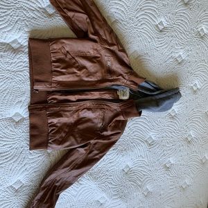 Cropped Faux Leather Hooded Jacket